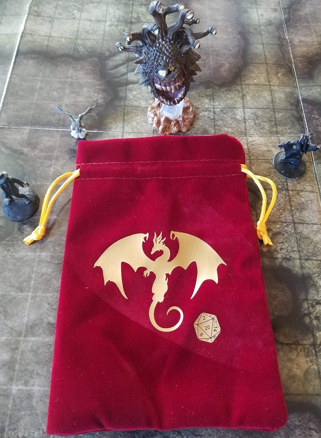 BD INNOVATION ELECTRONICS Gaming RED Velvet Drawstring Dice Bag with Gold Satin Interior - Image 2